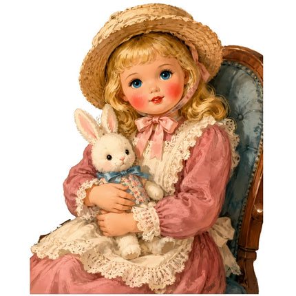 Vintage-style girl doll fabric panel