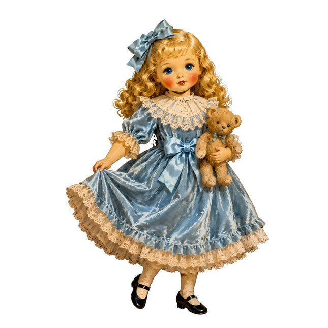 Vintage-style girl doll fabric panel