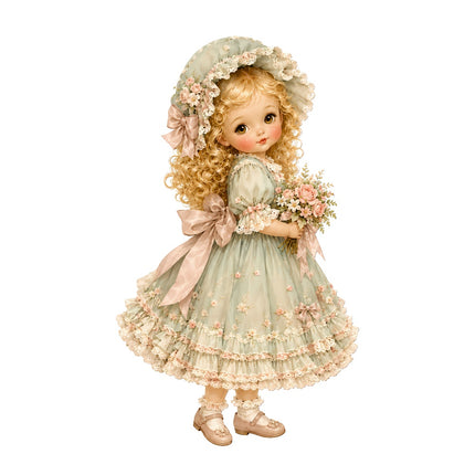 Vintage-style girl doll fabric panel