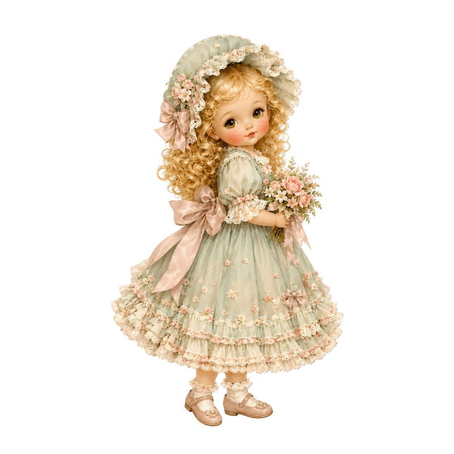 Vintage-style girl doll fabric panel