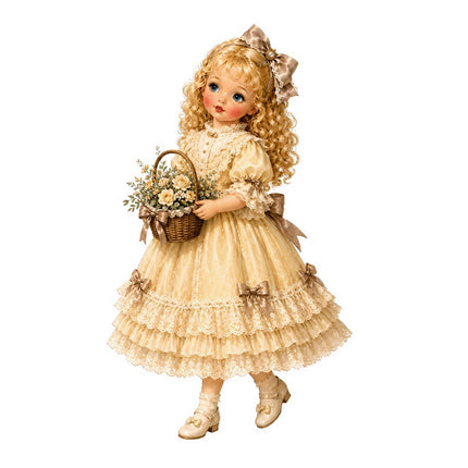 1950's Style Girl Doll 100% Cotton Fabric Panel Block FLIP-AQ6840