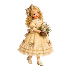 Vintage-style girl doll fabric panel