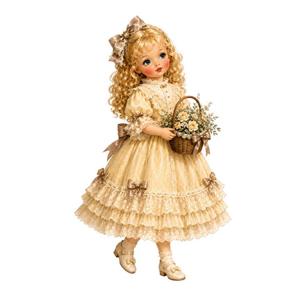 Vintage-style girl doll fabric panel