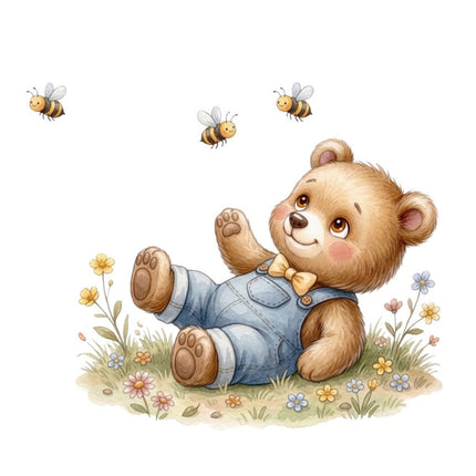 teddy bear and bees quilt square