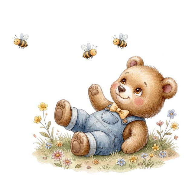 teddy bear and bees quilt square