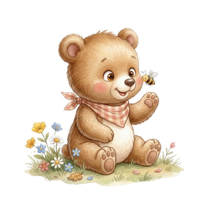 teddy bear and bee quilt square
