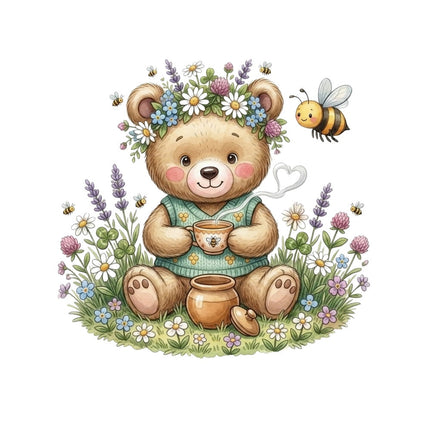 teddy bear and bee quilt square