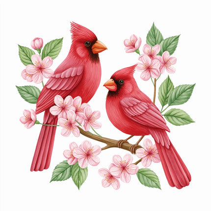 cherry blossom cardinals fabric panel