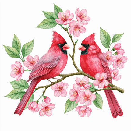cherry blossom cardinals fabric panel