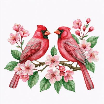 cherry blossom cardinals fabric panel