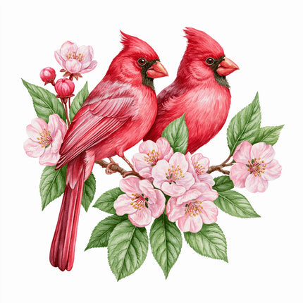 cherry blossom cardinals fabric panel