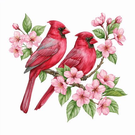 cherry blossom cardinals fabric panel