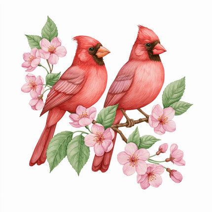 cherry blossom cardinals fabric panel