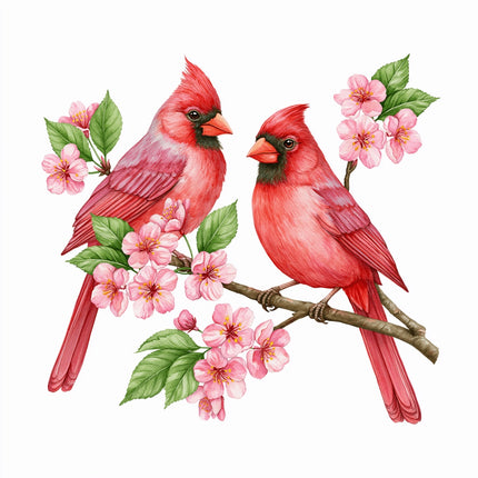 cherry blossom cardinals fabric panel
