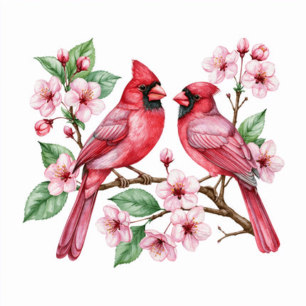 cherry blossom cardinals fabric panel