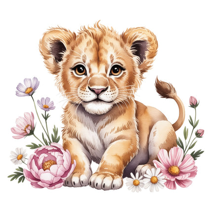 floral baby lion fabric panel