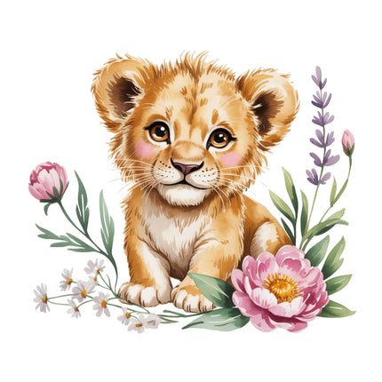 floral baby lion fabric panel