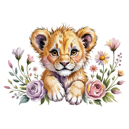 floral baby lion fabric panel