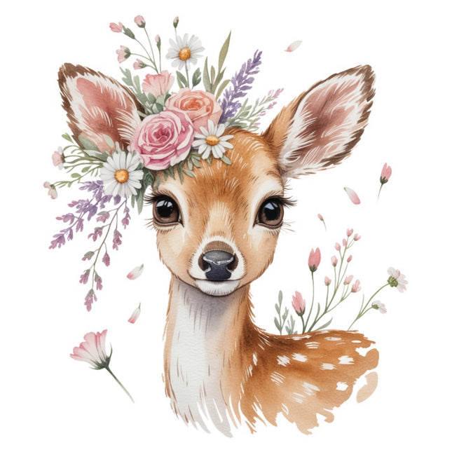 Floral Deer 100% Cotton Fabric Panel Block Quilt Square FLIP-AQ8021