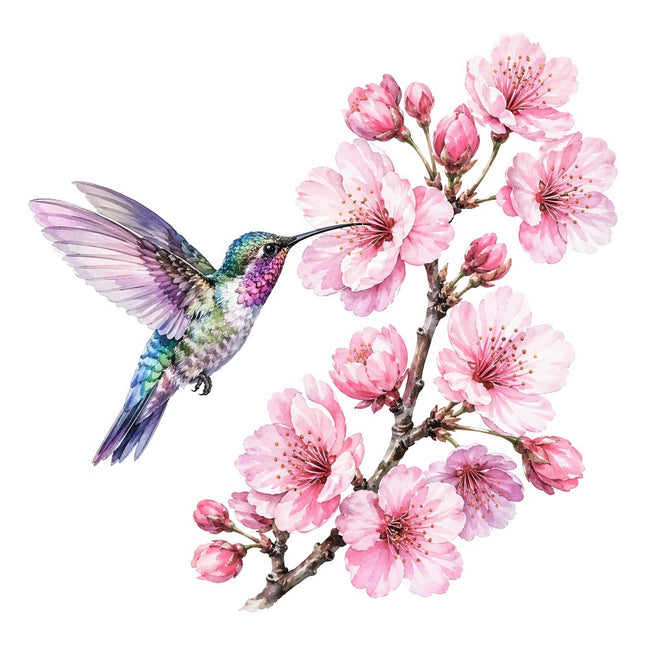 cherry blossom hummingbird fabric panel