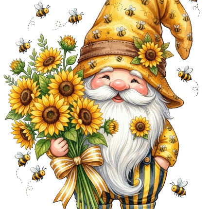 Sunflower Gnome & Bees 100% Cotton Fabric Panel Block AQ9102