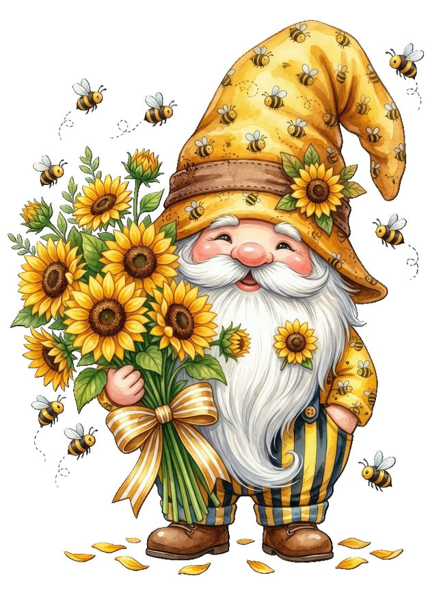 Sunflower Gnome & Bees 100% Cotton Fabric Panel Block AQ9102