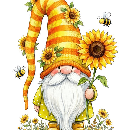 sunflower gnome and bees fabric panel