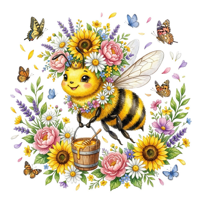 floral bee fabric panel
