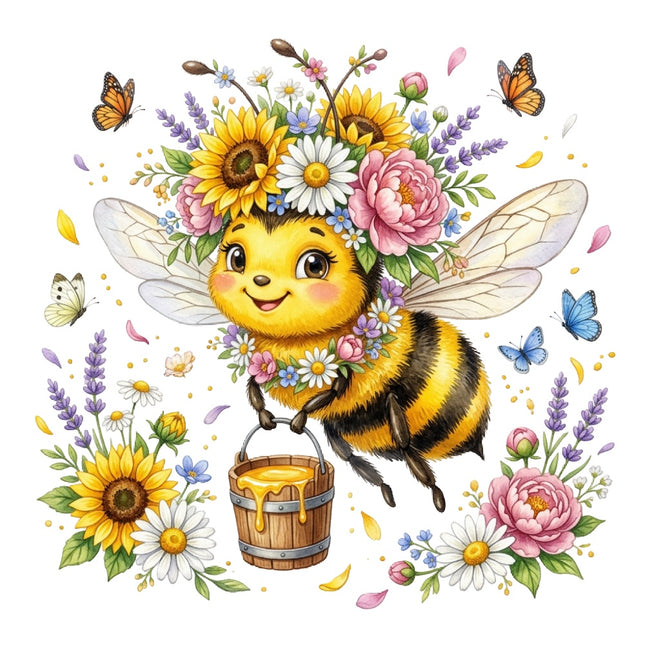 floral bee fabric panel
