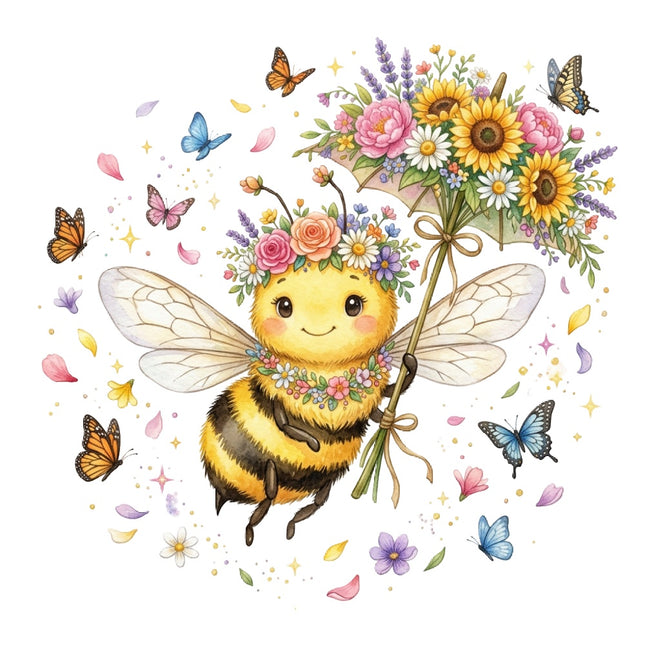 floral bee fabric panel