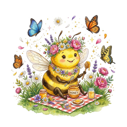floral bee fabric panel