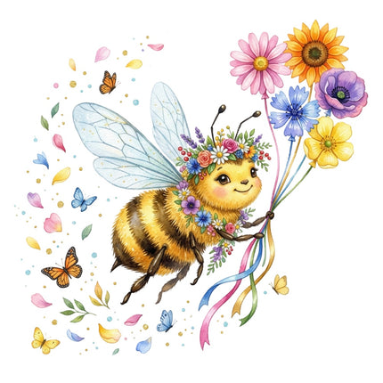 floral bee fabric panel