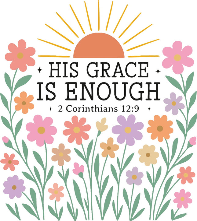 Faith His Grace is Enough 100% Cotton Fabric Panel Block AR128