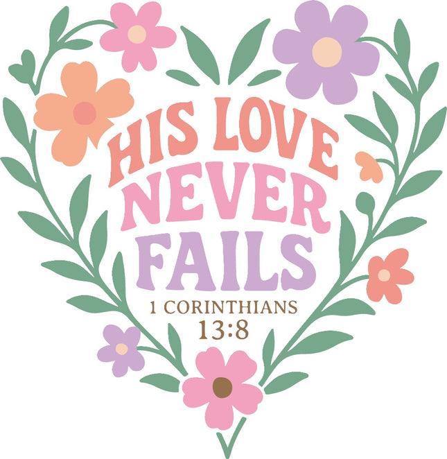 Corinthians 13:8 His Love Never Fails 100% Cotton Fabric Panel Block AR129