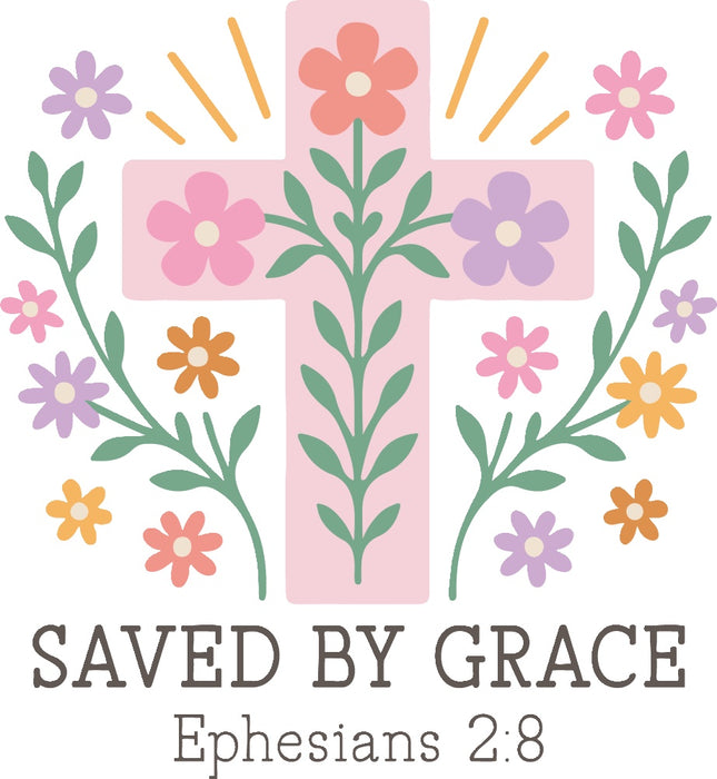 Ephesians 2:8 Saved by Grace 100% Cotton Fabric Panel Block AR131