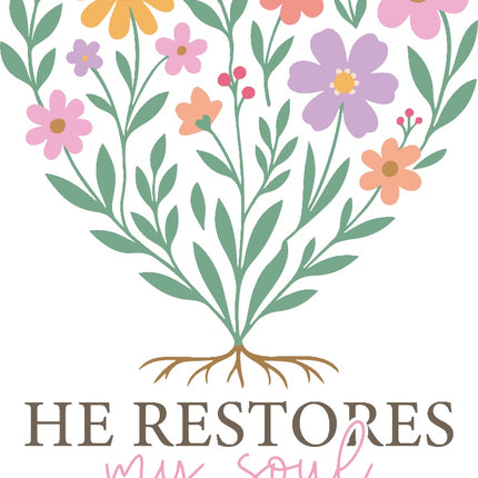 Psalm 23:3 He Restores My Soul 100% Cotton Fabric Panel Block AR148