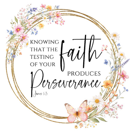 James 1:3 Scripture 100% Cotton Fabric Panel Block AR162