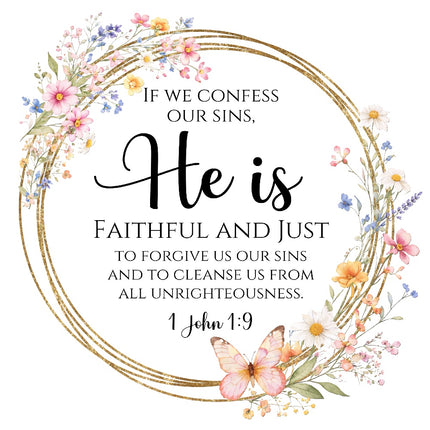 1 John 1:9 Scripture 100% Cotton Fabric Panel Block AR164