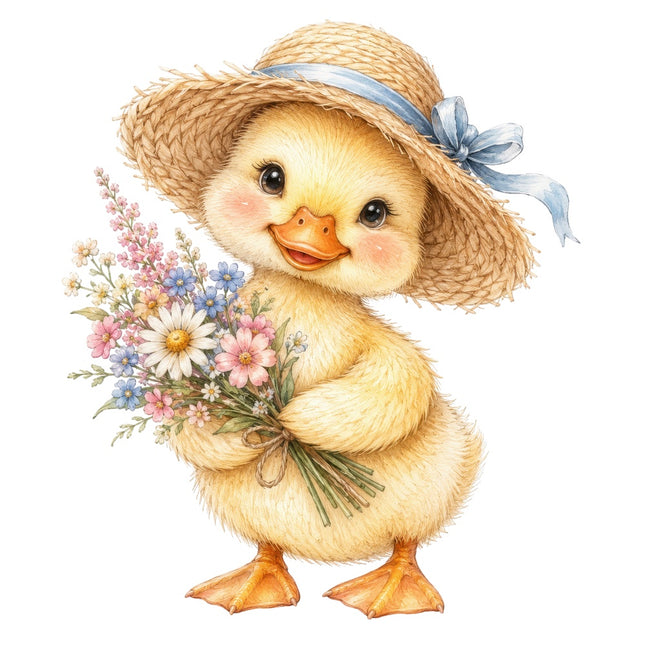 duckling wearing straw hat fabric panel