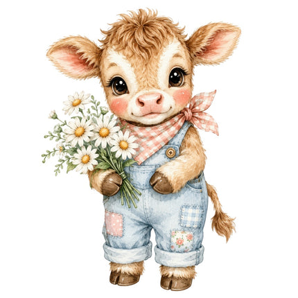 cow wearing overalls fabric panel