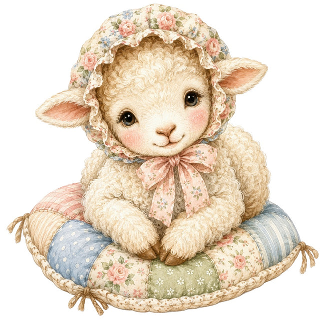 sheep wearing bonnet fabric panel