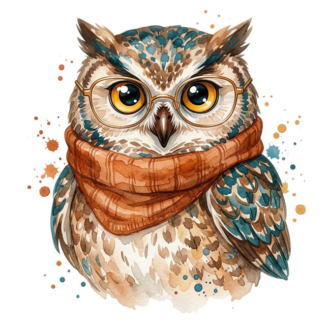 owl wearing scarf fabric panel