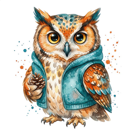 owl wearing vest fabric panel