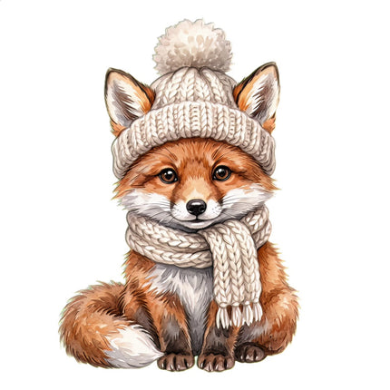 winter fox wearing scarf fabric panel