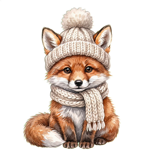 winter fox wearing scarf fabric panel