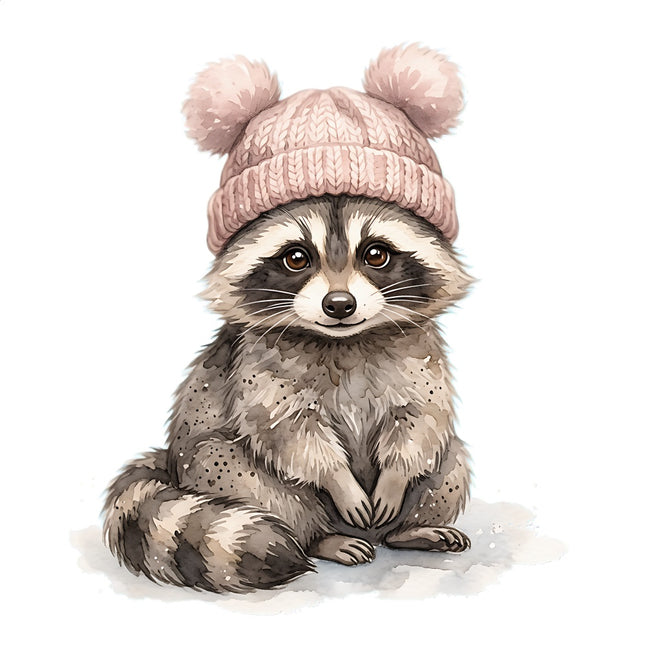 winter raccoon fabric panel
