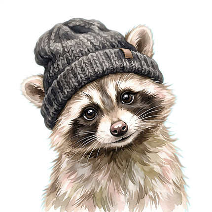 winter raccoon fabric panel