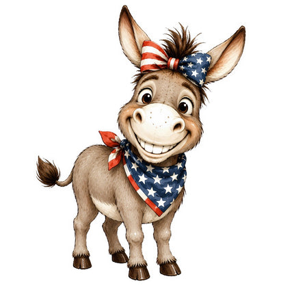red white blue donkey fabric panel