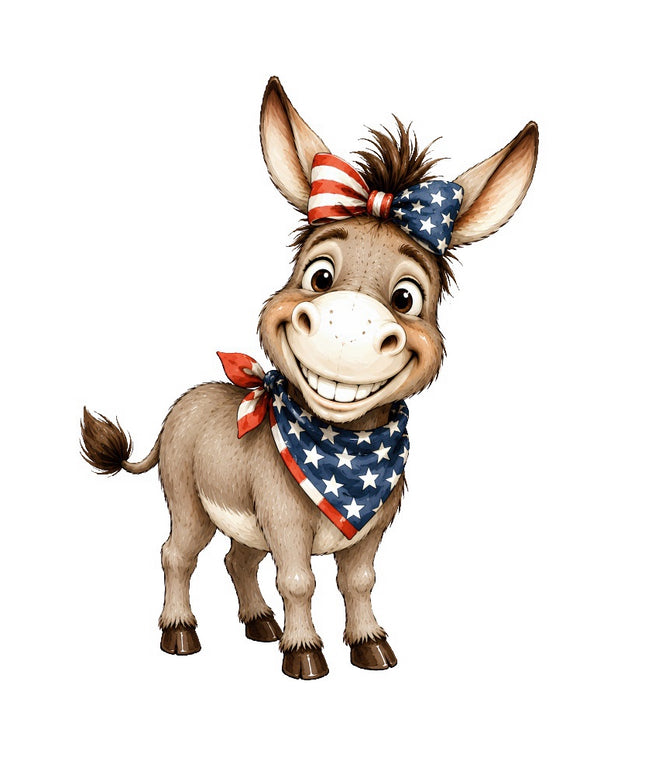 red white blue donkey fabric panel