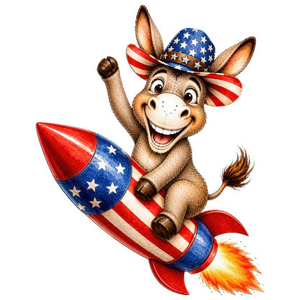 red white blue donkey fabric panel